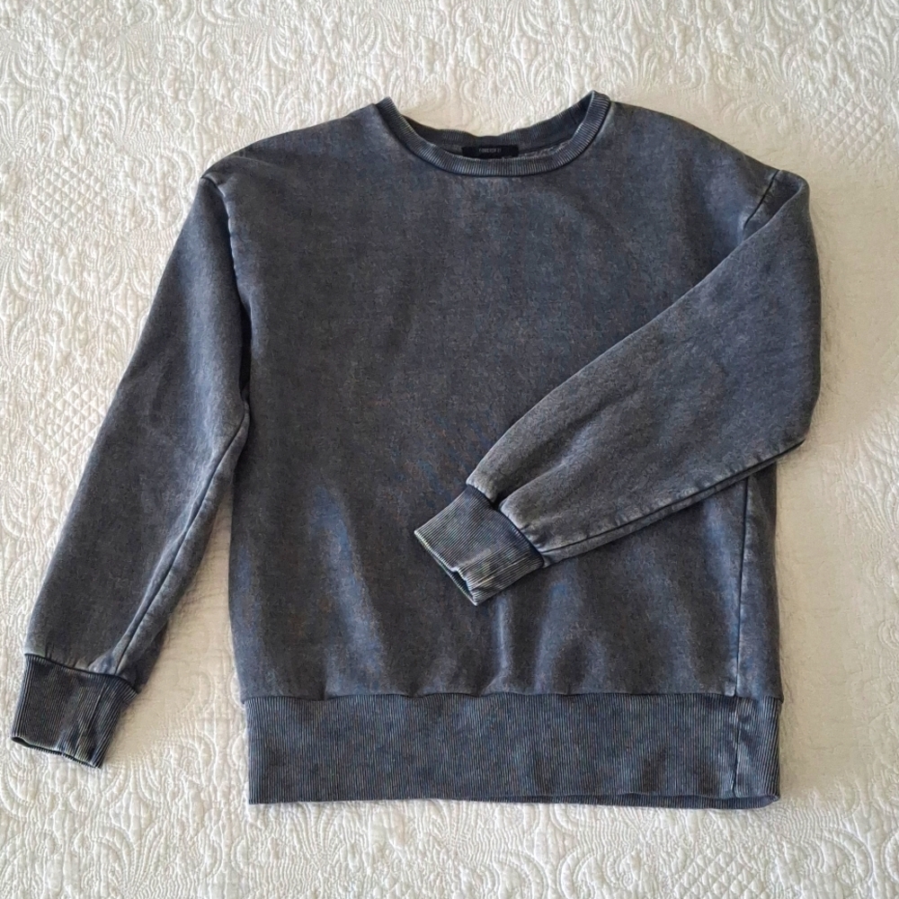Forever 21 Distressed Oversized Crewneck Pullover S M Gray